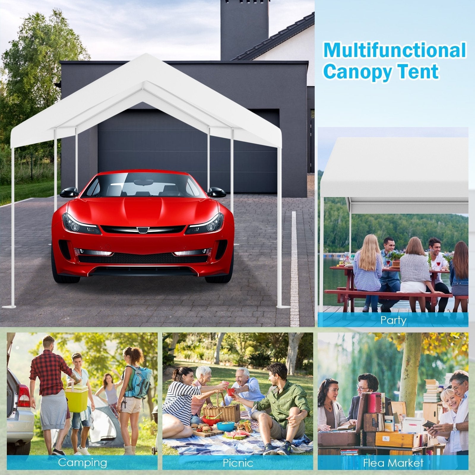 10 x 20 Feet Steel Frame Portable Car Canopy Shelter, White Carports   at Gallery Canada