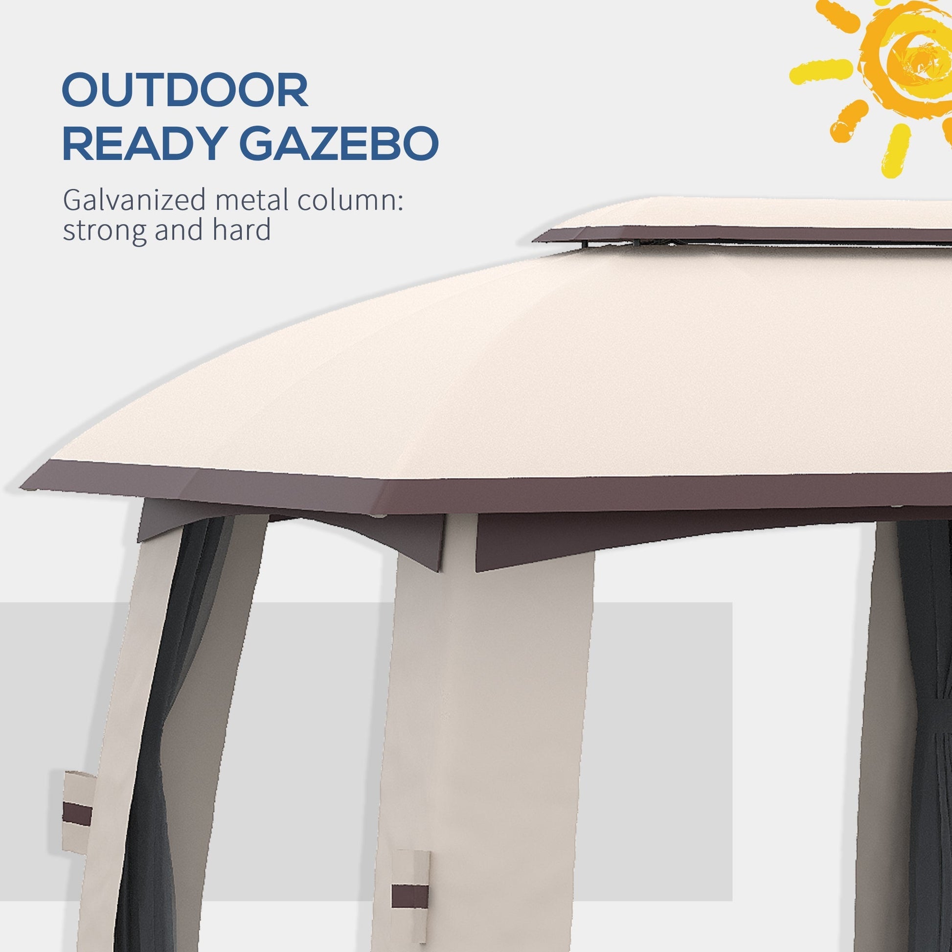 10' x 20' Patio Gazebo, Outdoor Gazebo Canopy Shelter with Netting, Vented Roof for Garden Beige Gazebos   at Gallery Canada