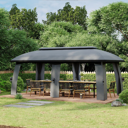 10' x 20' Patio Gazebo, Outdoor Gazebo Canopy Shelter with Netting, Vented Roof for Garden Dark Grey Gazebos   at Gallery Canada