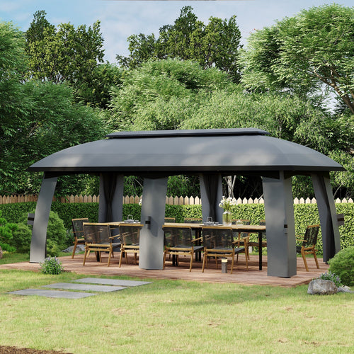 10' x 20' Patio Gazebo, Outdoor Gazebo Canopy Shelter with Netting, Vented Roof for Garden Dark Grey