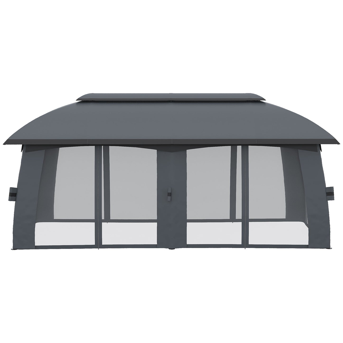 10' x 20' Patio Gazebo, Outdoor Gazebo Canopy Shelter with Netting, Vented Roof for Garden Dark Grey Gazebos   at Gallery Canada