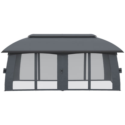 10' x 20' Patio Gazebo, Outdoor Gazebo Canopy Shelter with Netting, Vented Roof for Garden Dark Grey Gazebos   at Gallery Canada