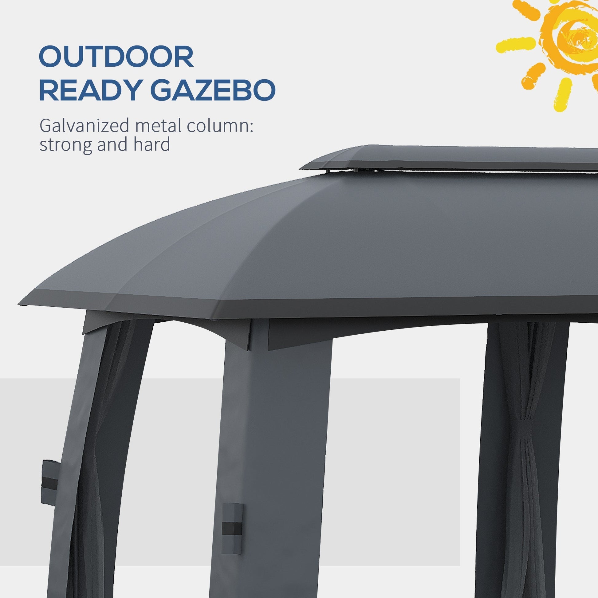 10' x 20' Patio Gazebo, Outdoor Gazebo Canopy Shelter with Netting, Vented Roof for Garden Dark Grey Gazebos   at Gallery Canada