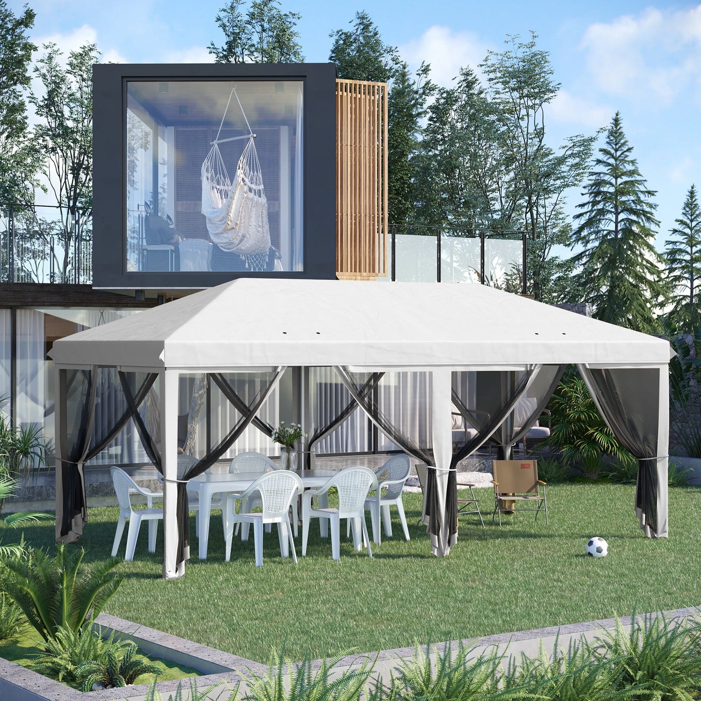 10' x 20' Pop Up Canopy Tent Gazebo with Removable Mesh Sidewall Netting, Carry Bag for Backyard Patio Outdoor, Cream White Pop Up Canopies   at Gallery Canada