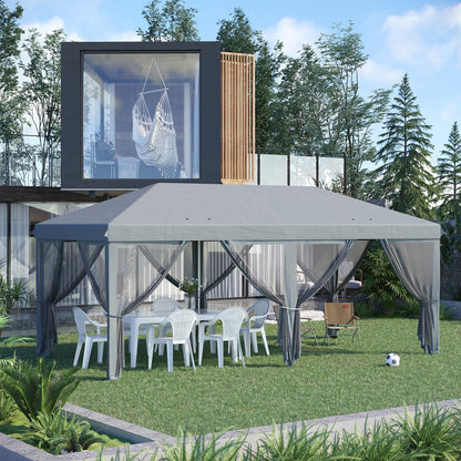 10' x 20' Pop Up Canopy Tent Gazebo with Removable Mesh Sidewall Netting, Carry Bag for Backyard Patio Outdoor, Grey Pop Up Canopies   at Gallery Canada