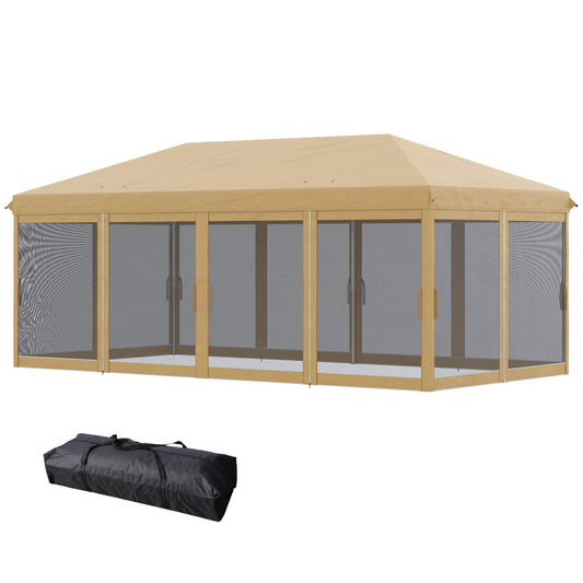10 x 20ft Pop Up Canopy Tent with 6 Removable Mesh Sidewalls and Carry Bag, Beige - Gallery Canada