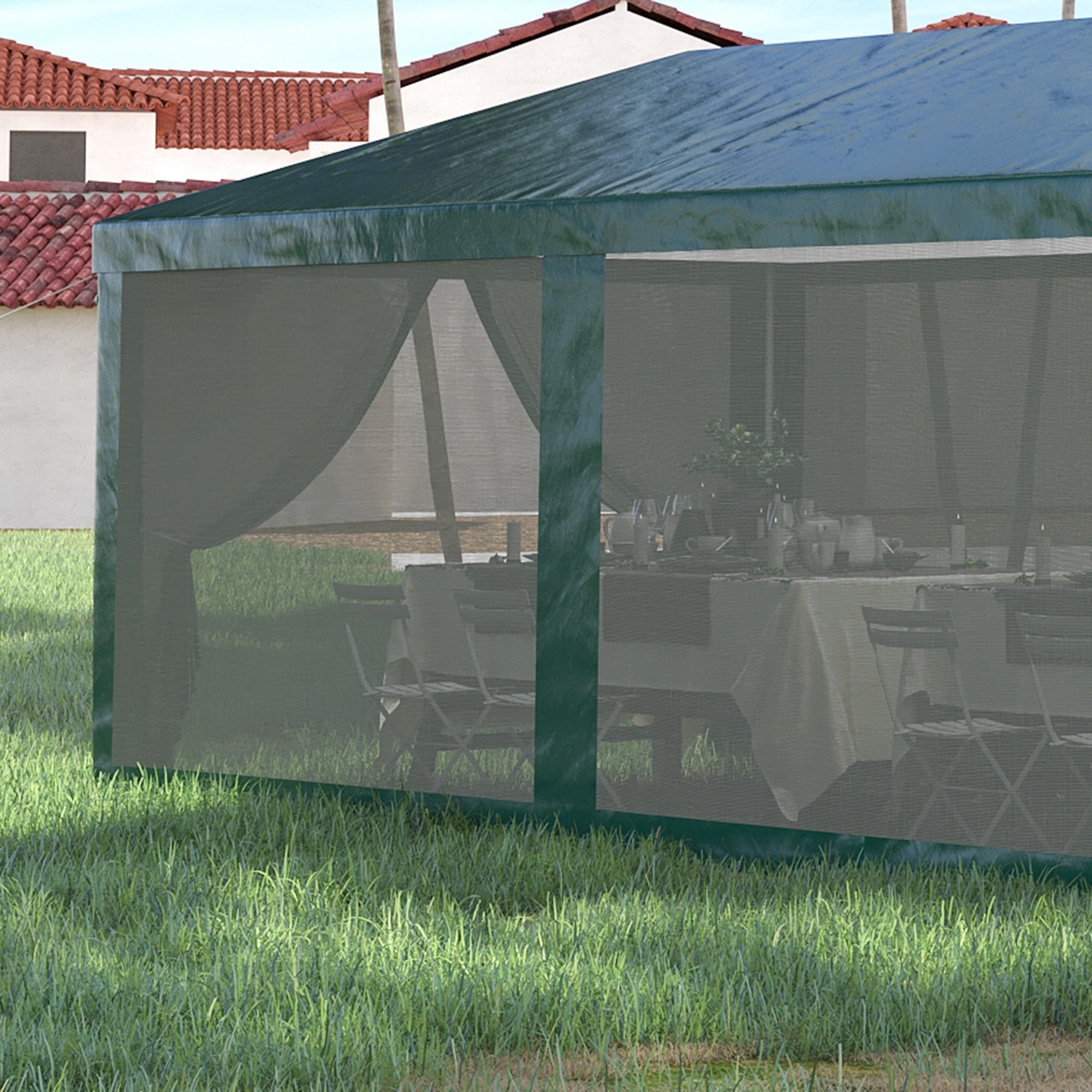 10' x 28' Outdoor Canopy, Party Tent, Garden Sun Shade with 8 Mosquito Mesh Netting and Zipper Door, Green Canopy Tents   at Gallery Canada