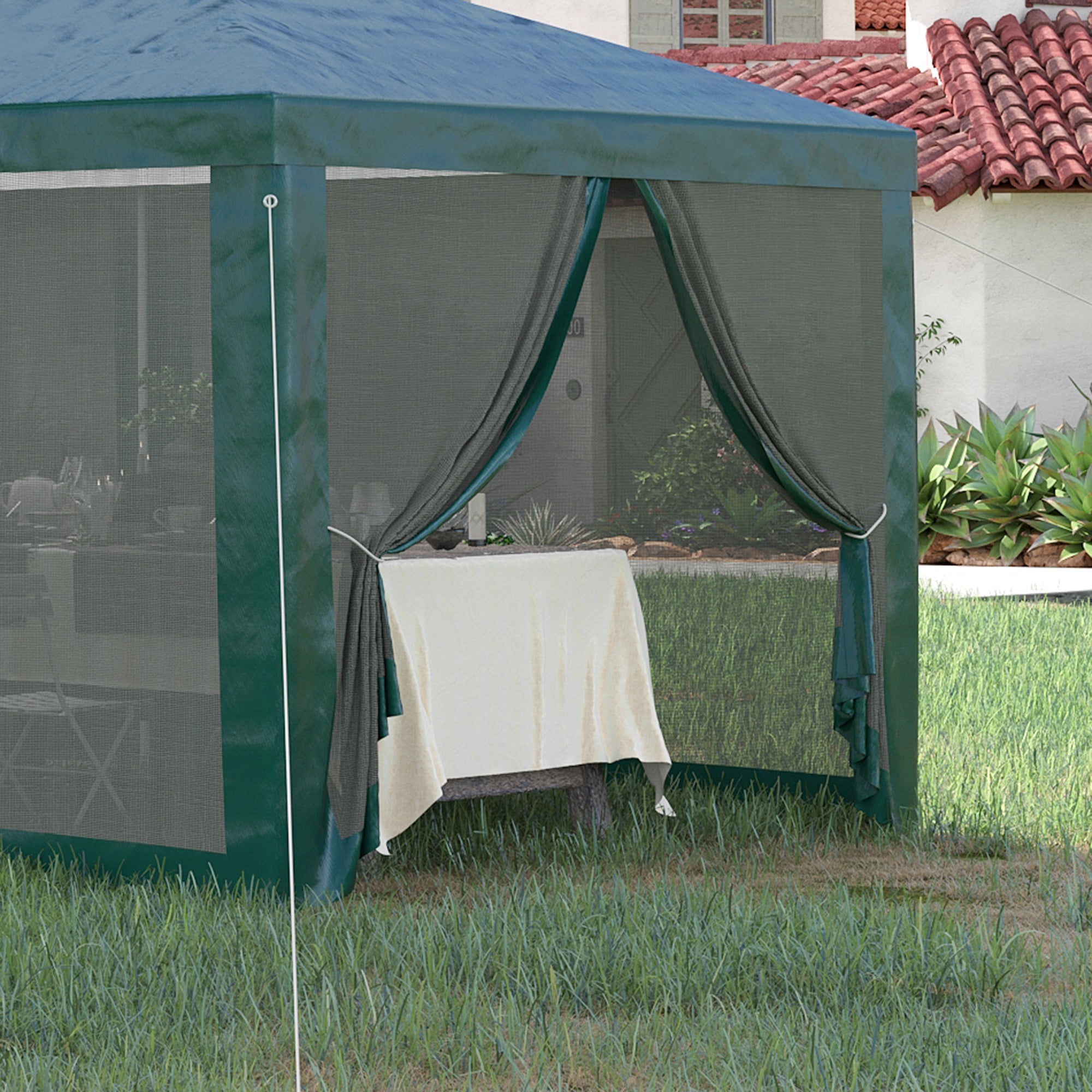 10' x 28' Outdoor Canopy, Party Tent, Garden Sun Shade with 8 Mosquito Mesh Netting and Zipper Door, Green Canopy Tents   at Gallery Canada