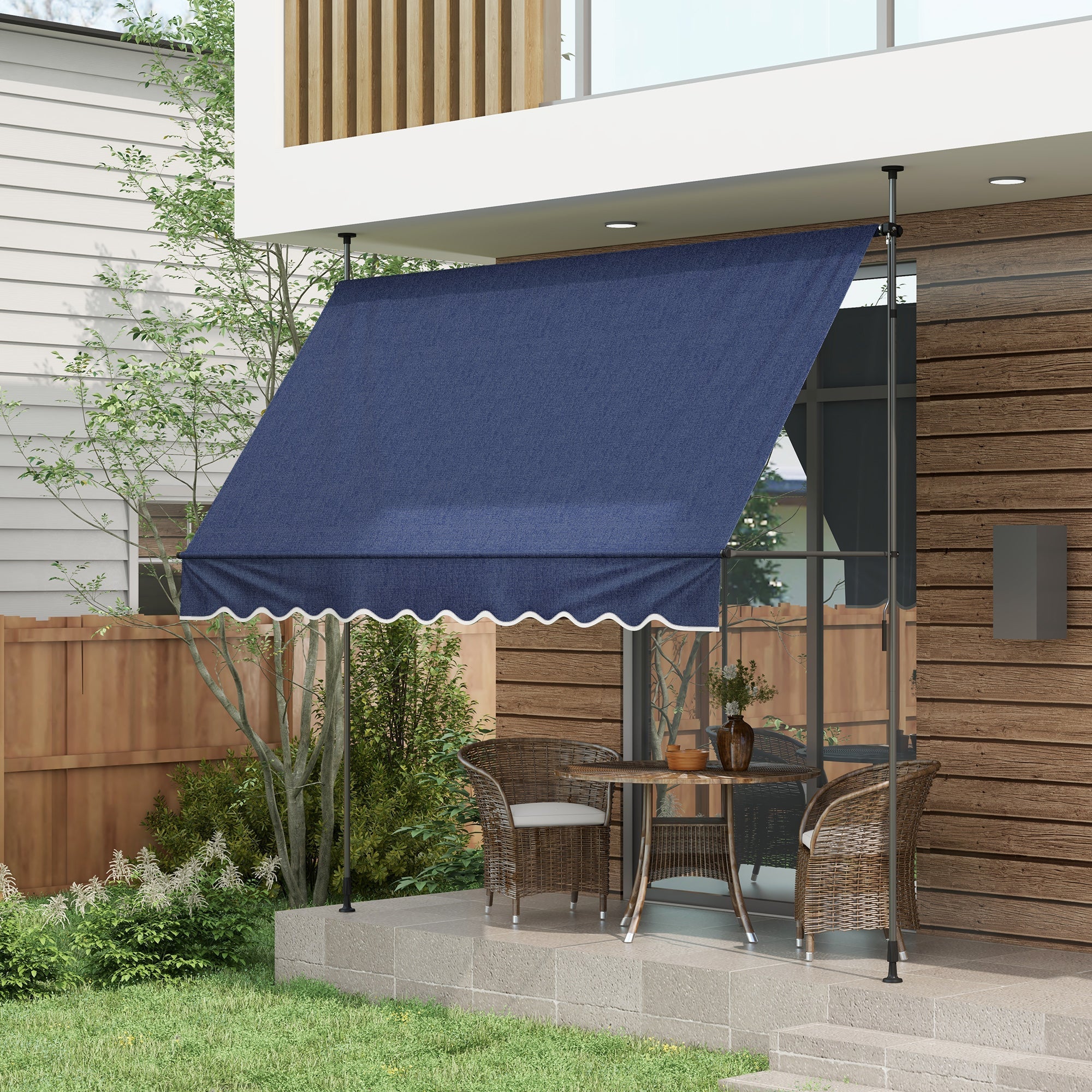 10' x 3' Manual Retractable Awning, Non-Screw Freestanding Patio Awning, UV Resistant, for Window or Door, Blue Patio Awnings   at Gallery Canada