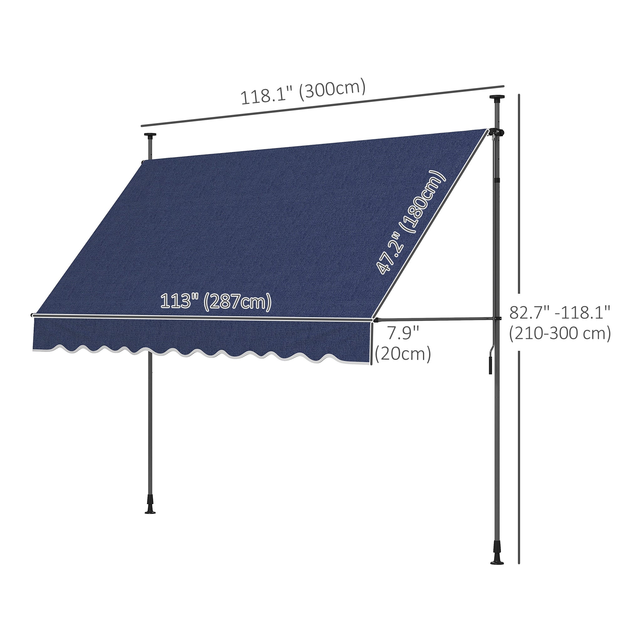 10' x 3' Manual Retractable Awning, Non-Screw Freestanding Patio Awning, UV Resistant, for Window or Door, Blue Patio Awnings   at Gallery Canada