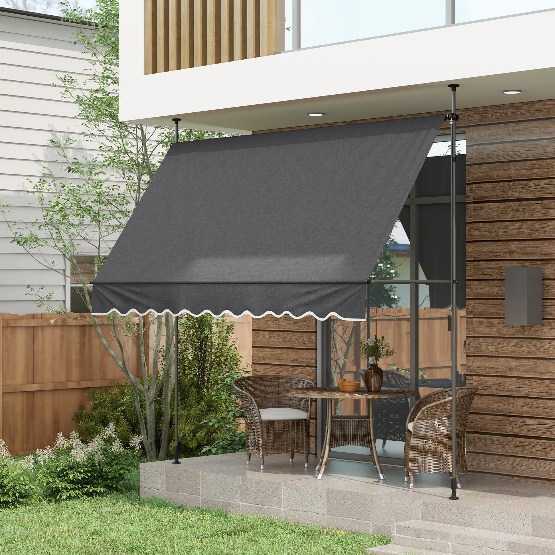 10' x 3' Manual Retractable Awning, Non-Screw Freestanding Patio Awning, UV Resistant, for Window or Door, Dark Grey Patio Awnings   at Gallery Canada