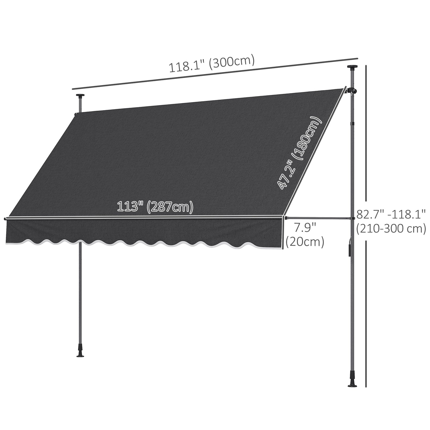 10' x 3' Manual Retractable Awning, Non-Screw Freestanding Patio Awning, UV Resistant, for Window or Door, Dark Grey Patio Awnings   at Gallery Canada