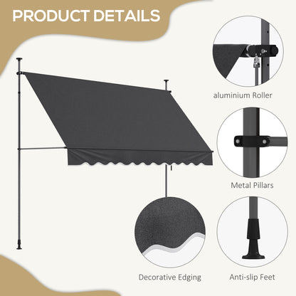 10' x 3' Manual Retractable Awning, Non-Screw Freestanding Patio Awning, UV Resistant, for Window or Door, Dark Grey Patio Awnings   at Gallery Canada