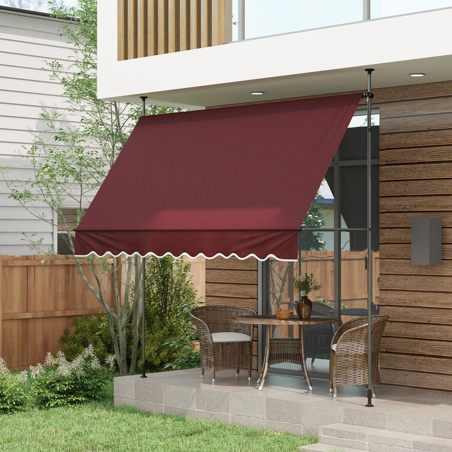 10' x 3' Manual Retractable Awning, Non-Screw Freestanding Patio Awning, UV Resistant, for Window or Door, Wine Red Window Awnings   at Gallery Canada