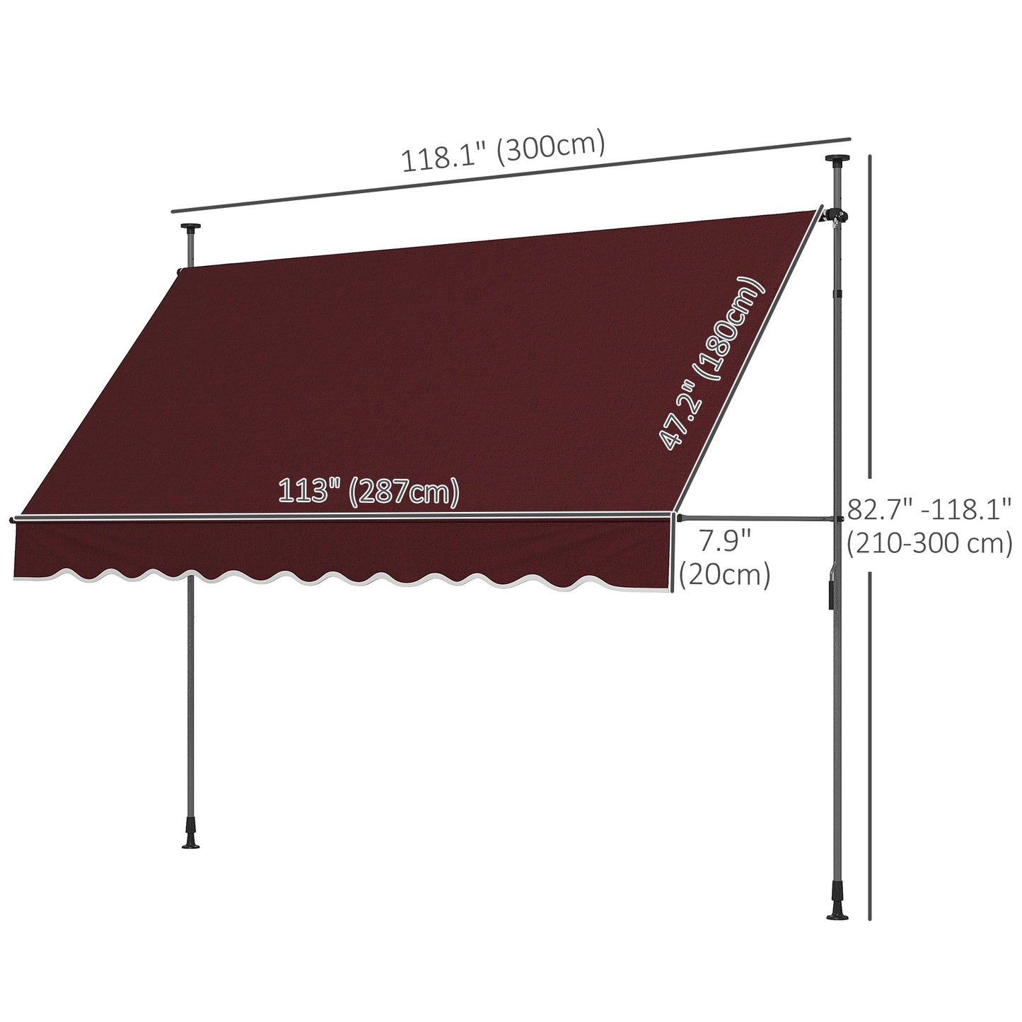 10' x 3' Manual Retractable Awning, Non-Screw Freestanding Patio Awning, UV Resistant, for Window or Door, Wine Red Window Awnings   at Gallery Canada