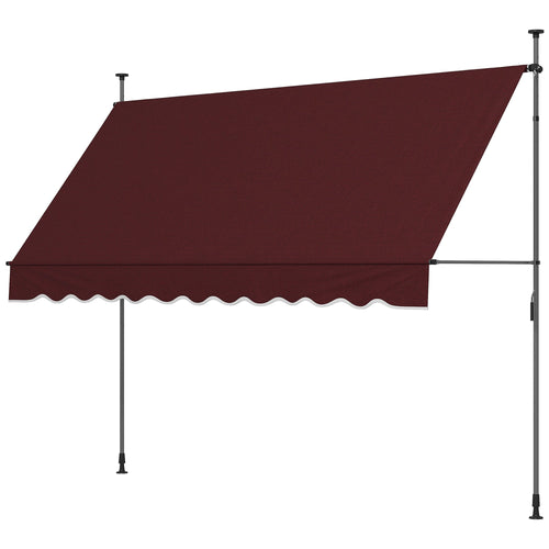 10' x 3' Manual Retractable Awning, Non-Screw Freestanding Patio Awning, UV Resistant, for Window or Door, Wine Red