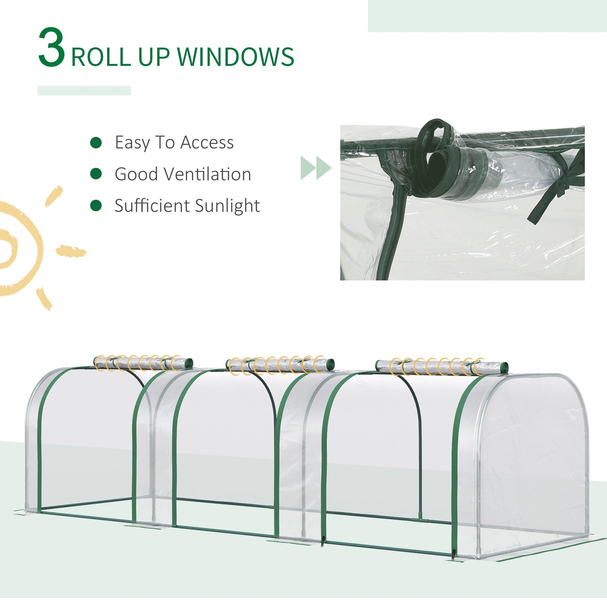 10' x 3' x 2.5' Portable Mini Tunnel Greenhouse with 3 Zipped Doors, Easy Assembly, Clear - Gallery Canada