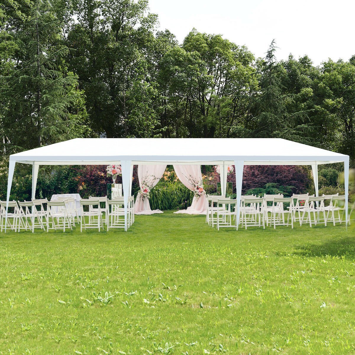 10 x 30 Feet Gazebo Canopy Tent with Connection Stakes and Wind Ropes, White Canopies   at Gallery Canada