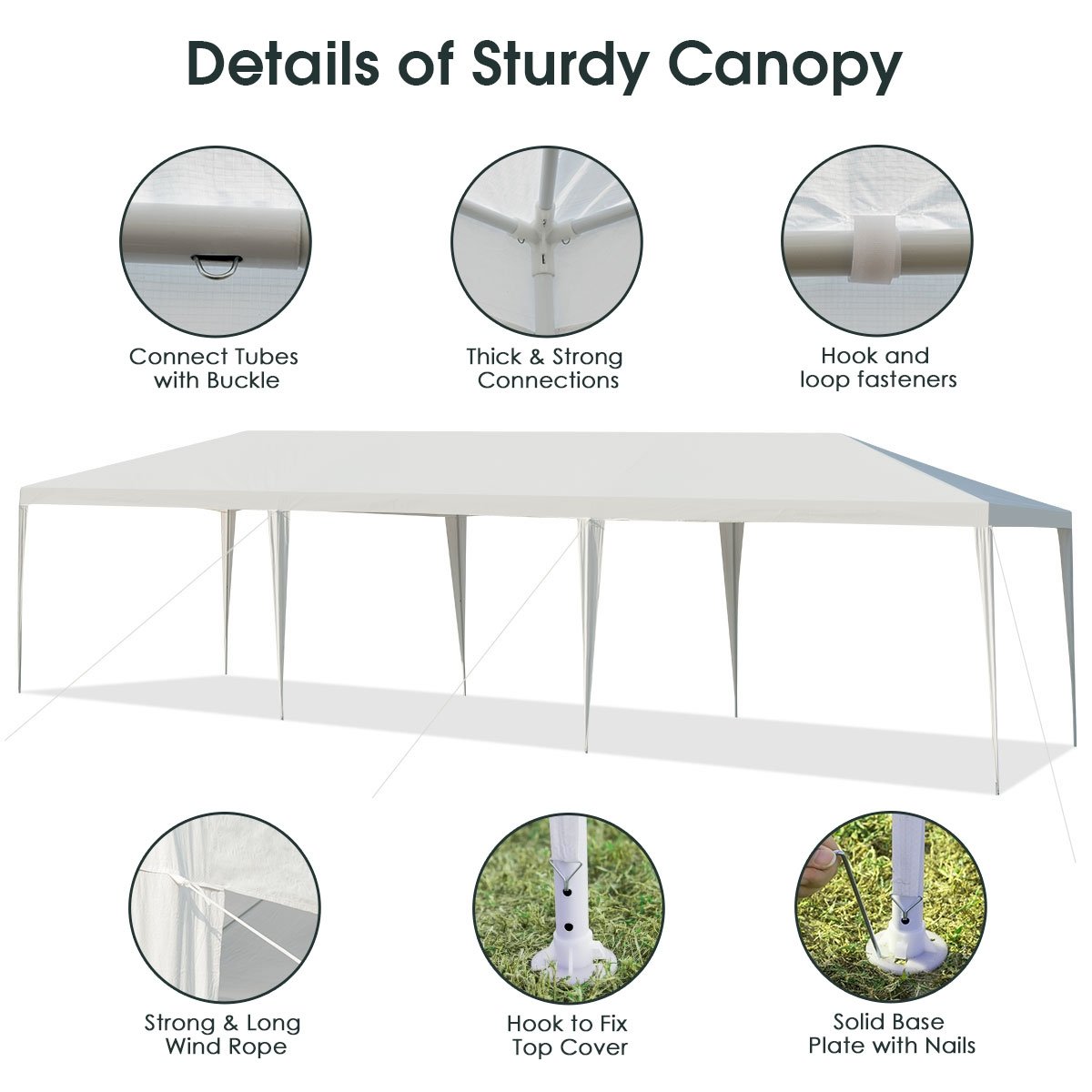 10 x 30 Feet Gazebo Canopy Tent with Connection Stakes and Wind Ropes, White Canopies   at Gallery Canada