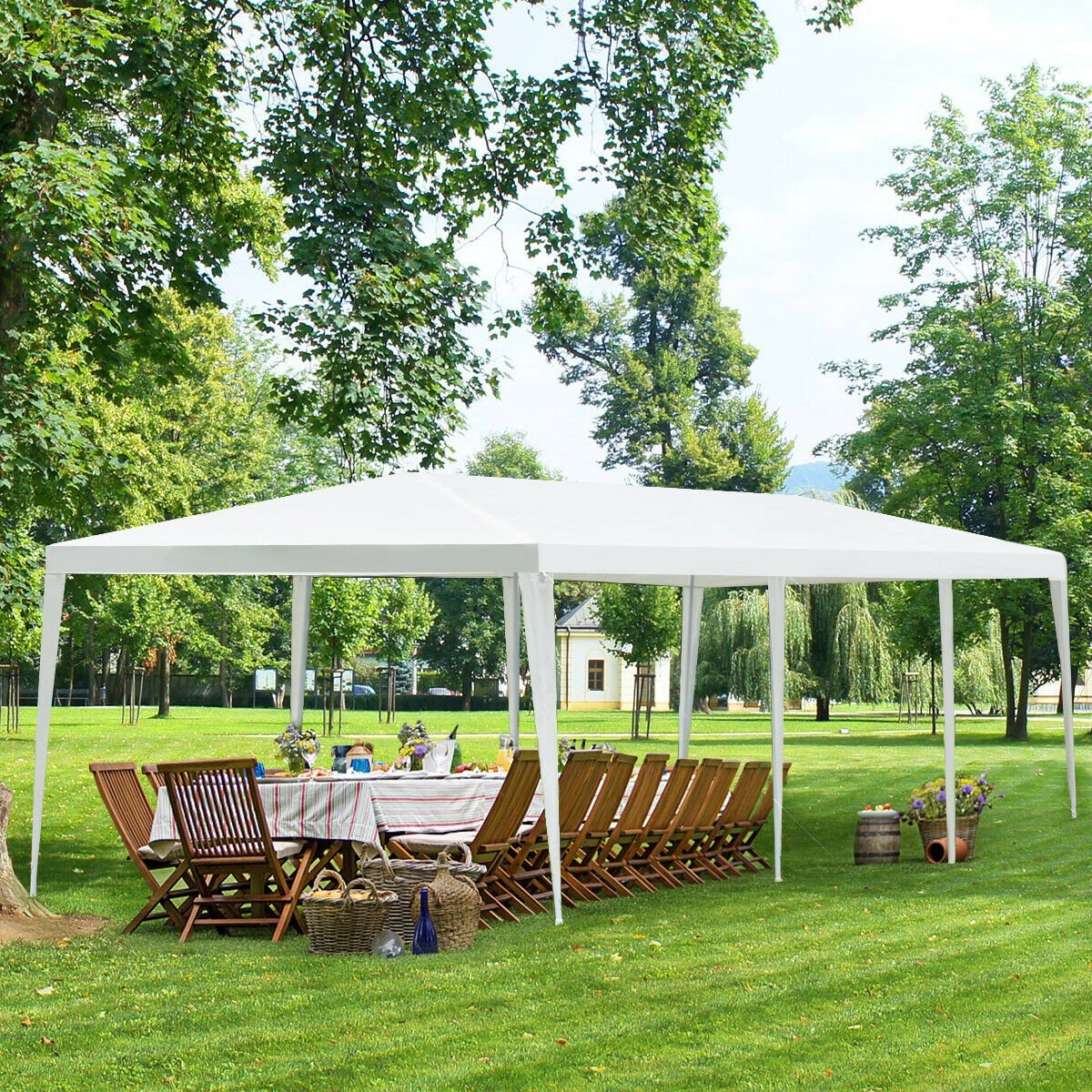 10 x 30 Feet Gazebo Canopy Tent with Connection Stakes and Wind Ropes, White Canopies   at Gallery Canada