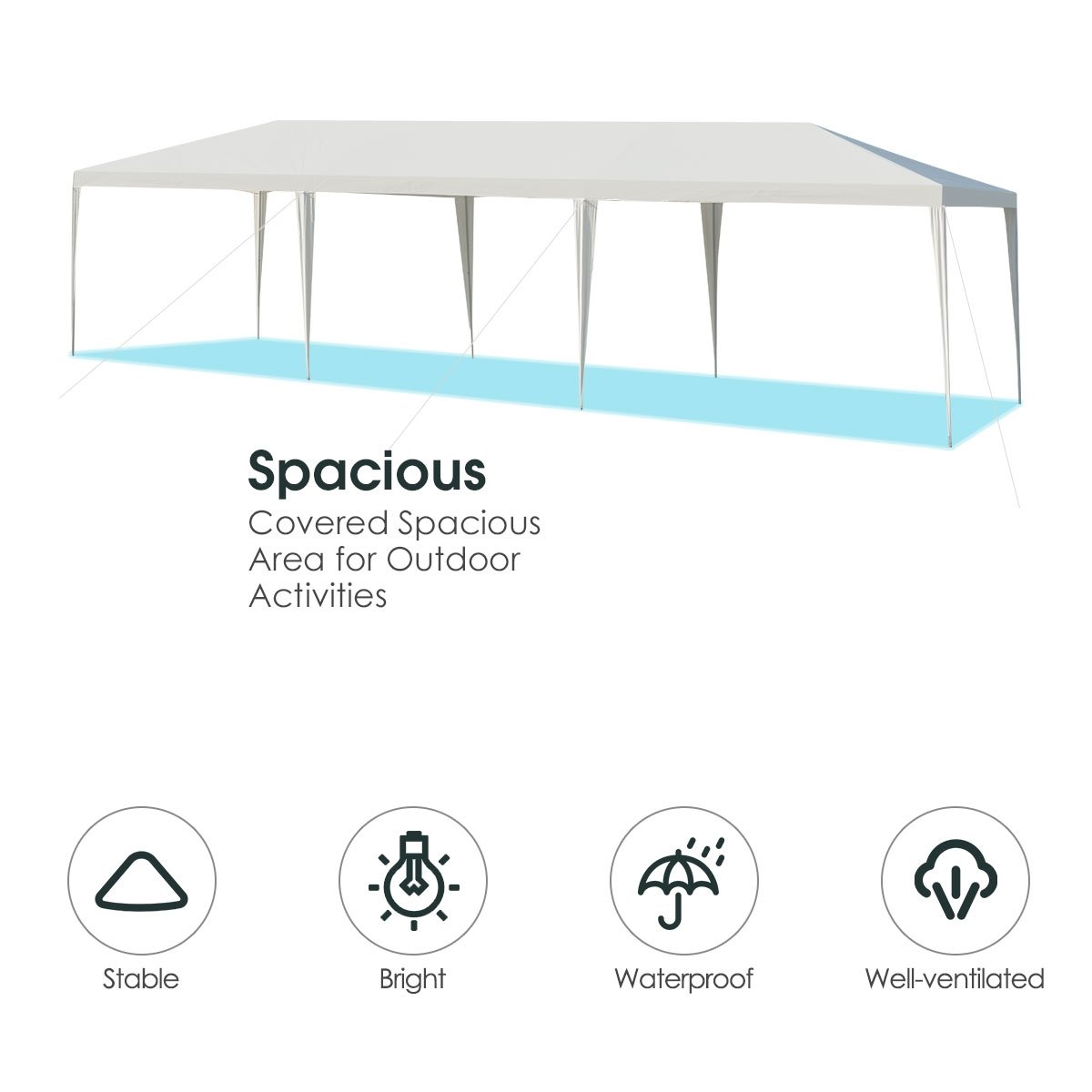 10 x 30 Feet Gazebo Canopy Tent with Connection Stakes and Wind Ropes, White Canopies   at Gallery Canada