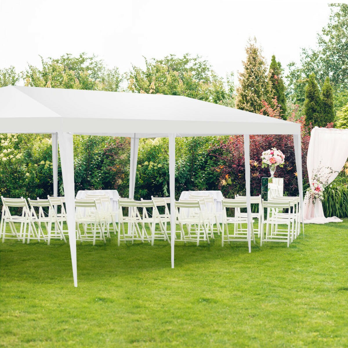 10 x 30 Feet Gazebo Canopy Tent with Connection Stakes and Wind Ropes, White Canopies   at Gallery Canada