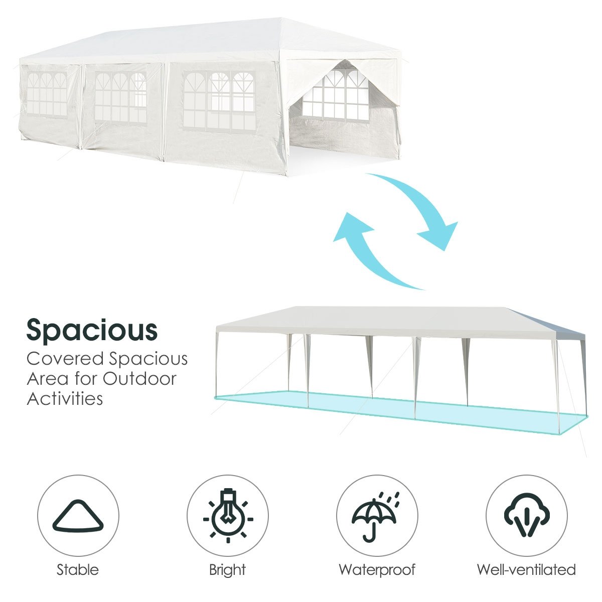 10 x 30 Feet Outdoor Canopy Tent with 6 Removable Sidewalls and 2 Doorways, White Canopies   at Gallery Canada