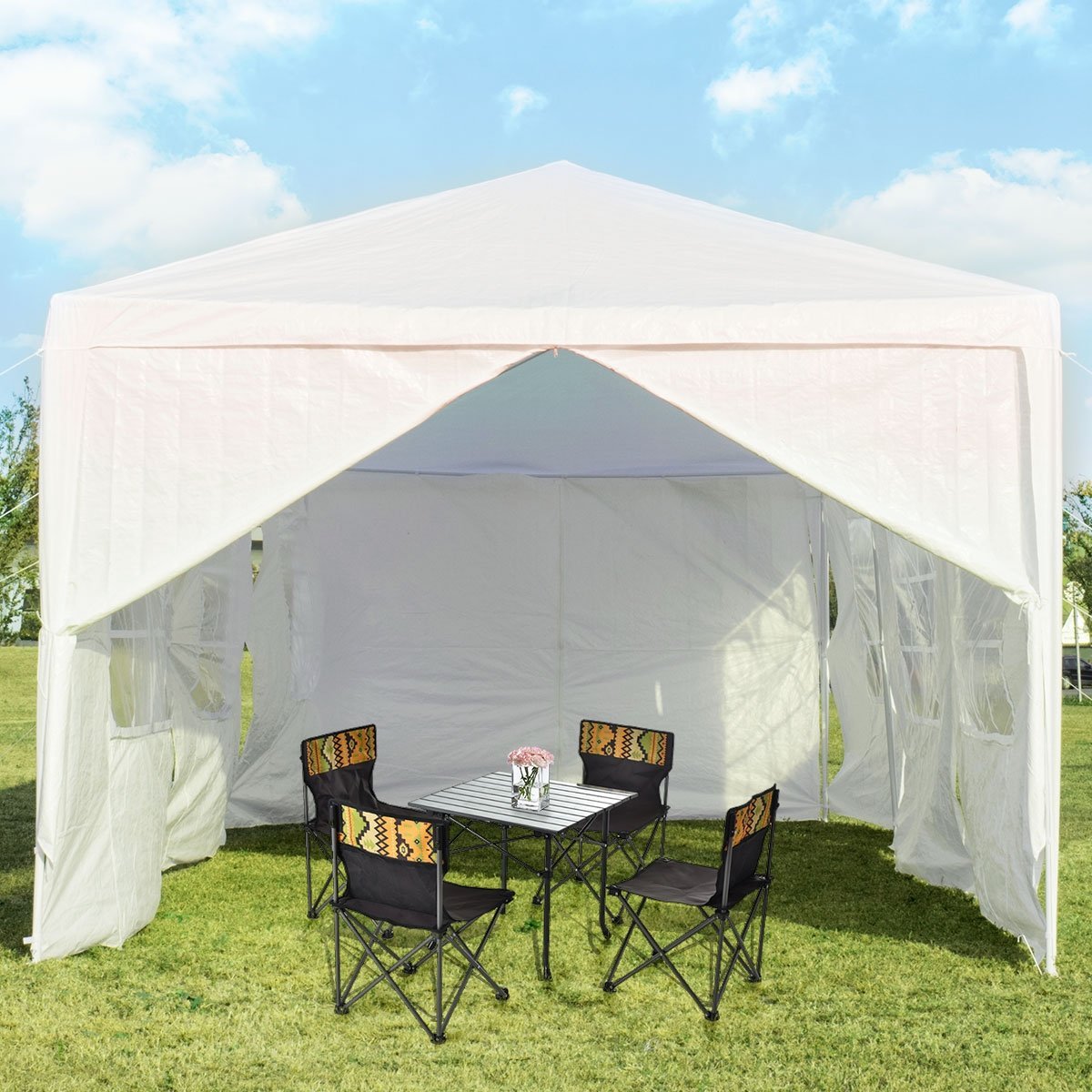 10 x 30 Feet Outdoor Canopy Tent with 6 Removable Sidewalls and 2 Doorways, White Canopies   at Gallery Canada