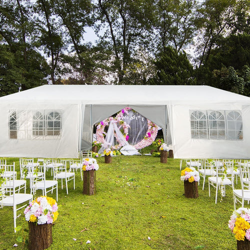 10 x 30 Feet Outdoor Canopy Tent with 6 Removable Sidewalls and 2 Doorways, White