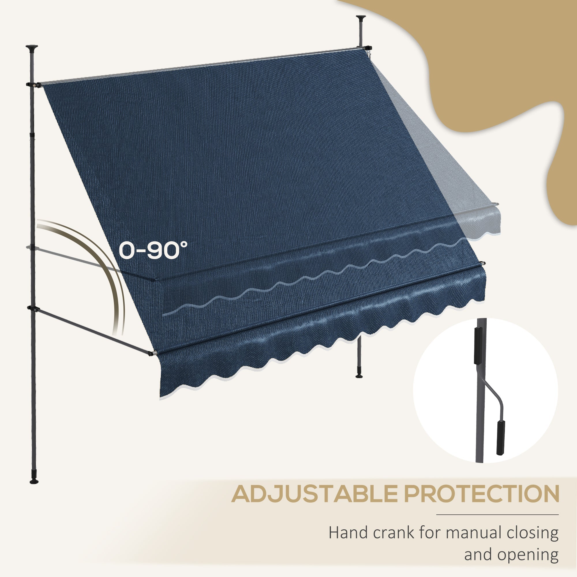 10' x 4' Manual Retractable Awning, Non-Screw Freestanding Patio Awning, UV Resistant, for Window or Door, Blue Patio Awnings   at Gallery Canada