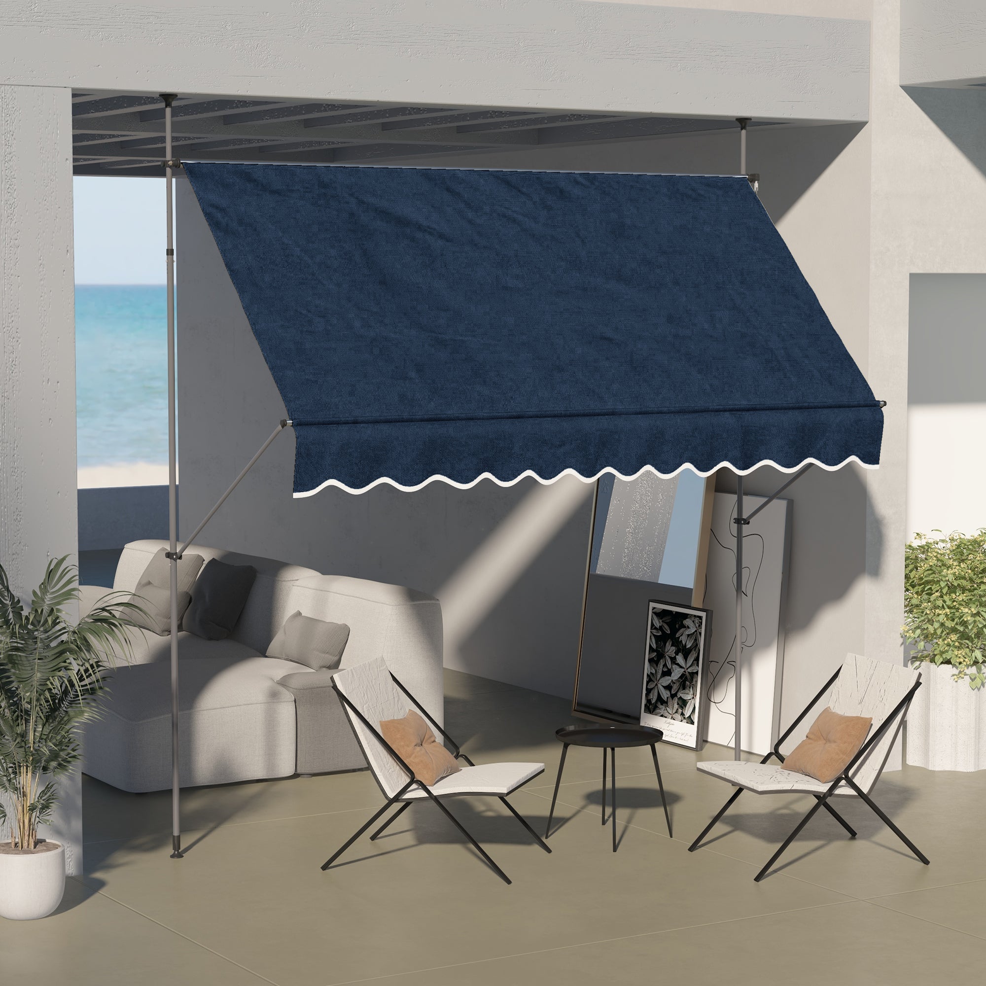 10' x 4' Manual Retractable Awning, Non-Screw Freestanding Patio Awning, UV Resistant, for Window or Door, Blue Patio Awnings Blue  at Gallery Canada