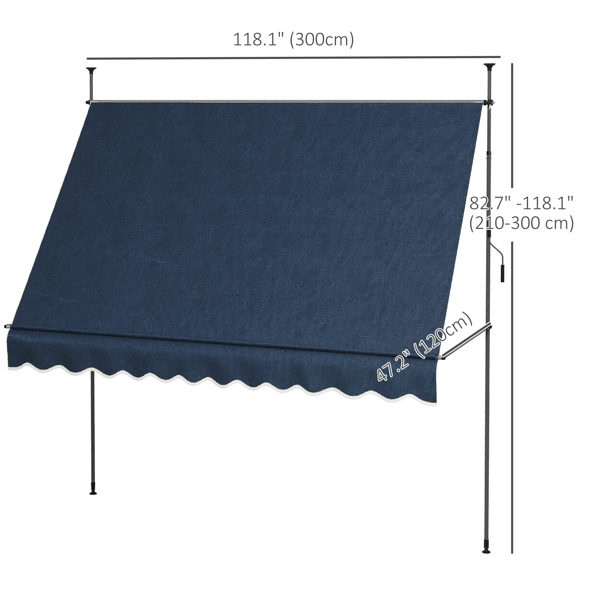 10' x 4' Manual Retractable Awning, Non-Screw Freestanding Patio Awning, UV Resistant, for Window or Door, Blue Patio Awnings   at Gallery Canada