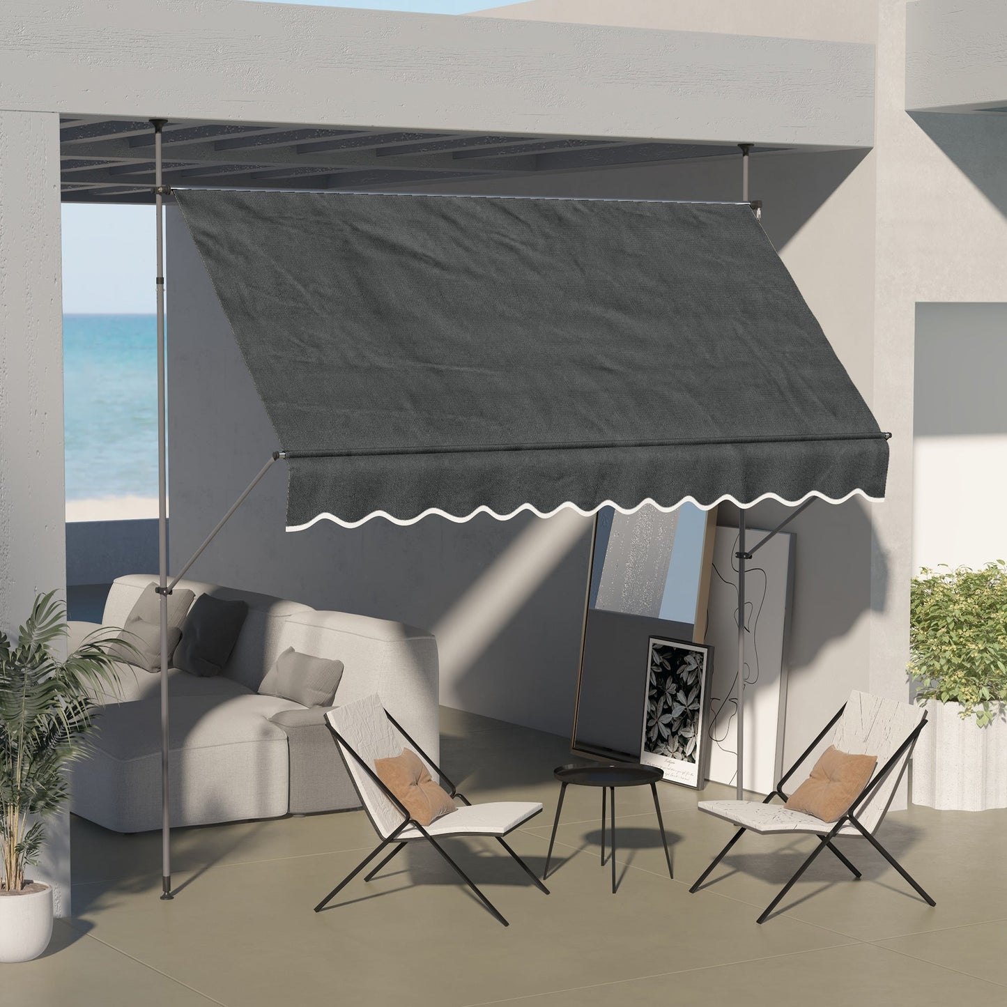 10' x 4' Manual Retractable Awning, Non-Screw Freestanding Patio Awning, UV Resistant, for Window or Door, Dark Grey Patio Awnings   at Gallery Canada