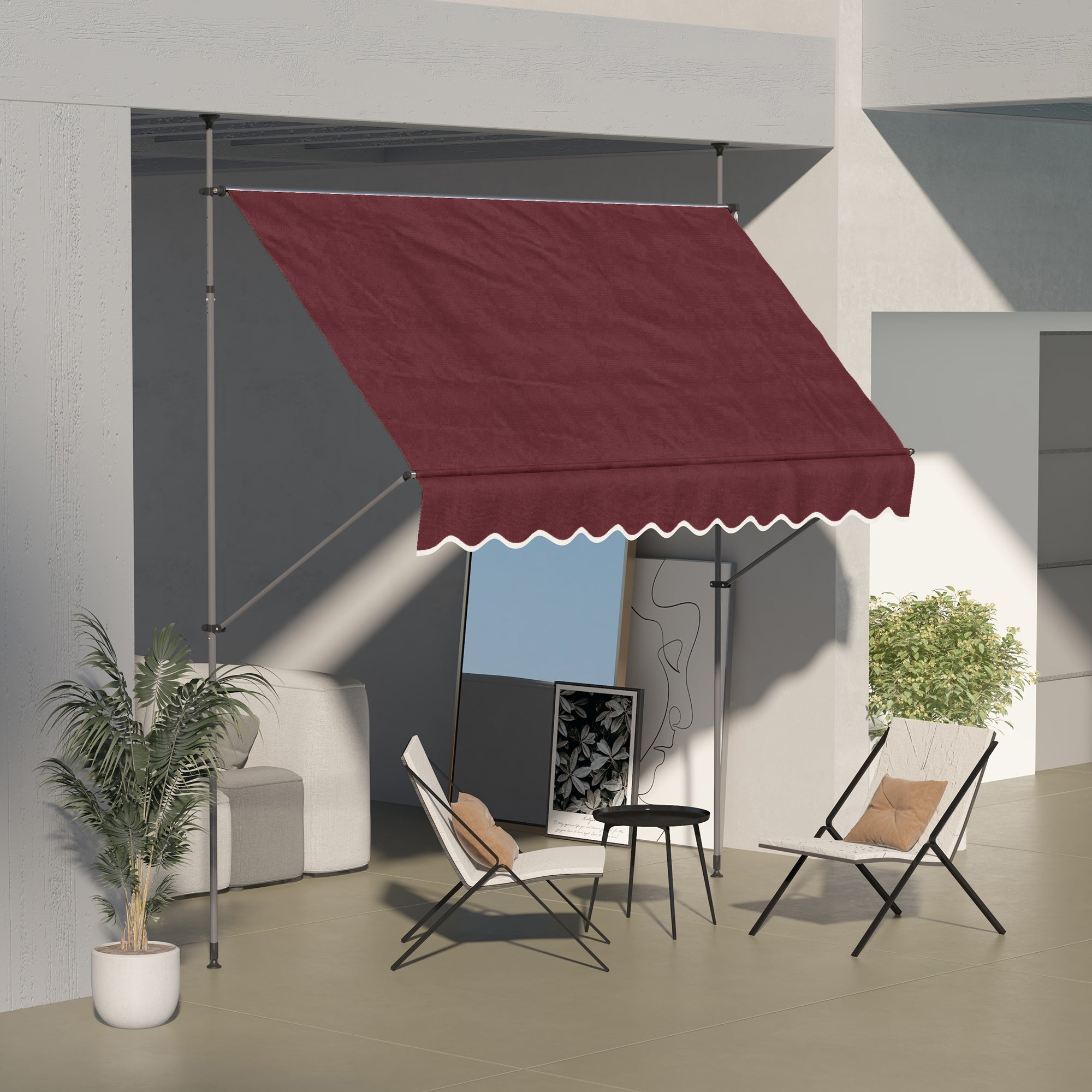 10' x 4' Manual Retractable Awning, Non-Screw Freestanding Patio Awning, UV Resistant, for Window or Door, Wine Red Patio Awnings   at Gallery Canada