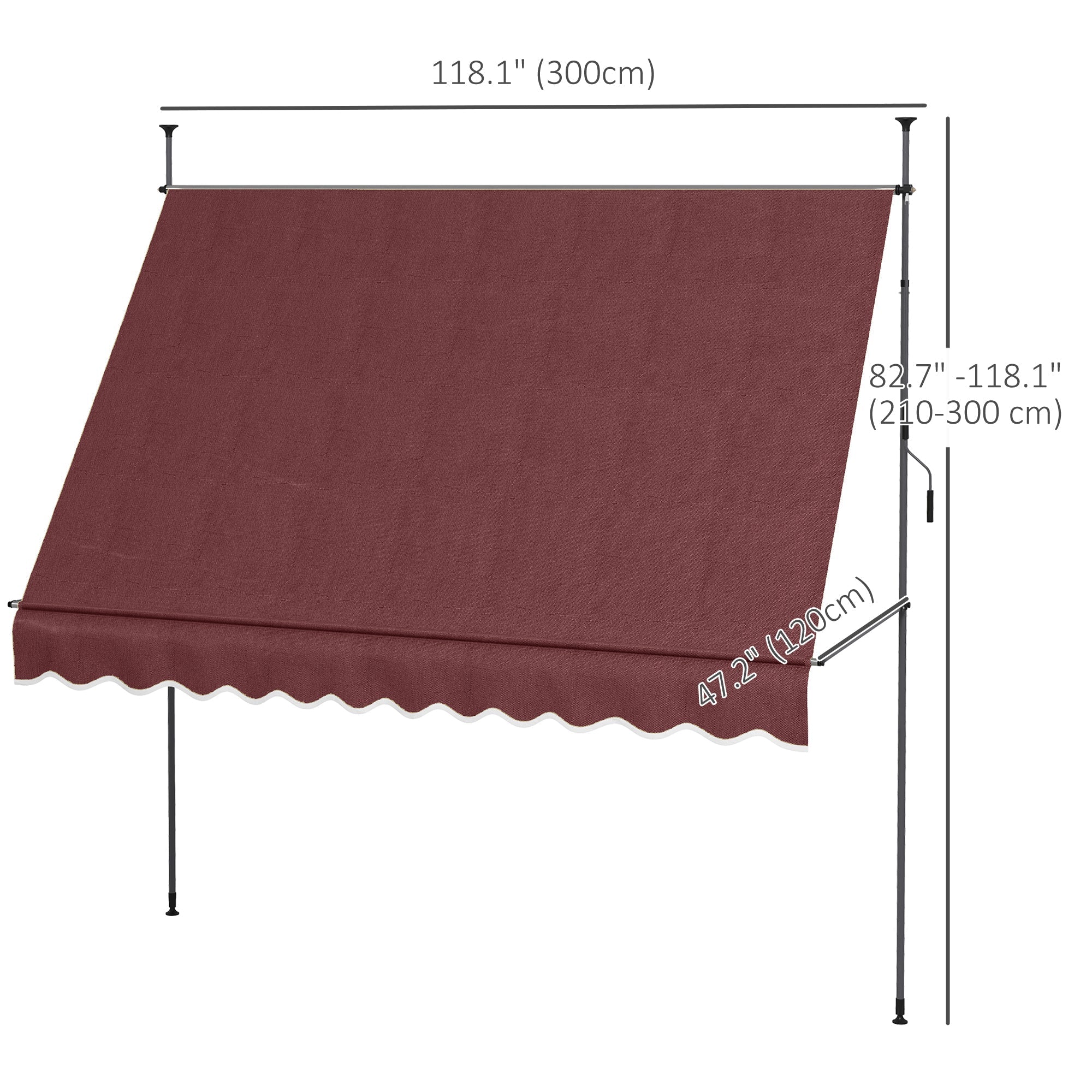 10' x 4' Manual Retractable Awning, Non-Screw Freestanding Patio Awning, UV Resistant, for Window or Door, Wine Red Patio Awnings   at Gallery Canada