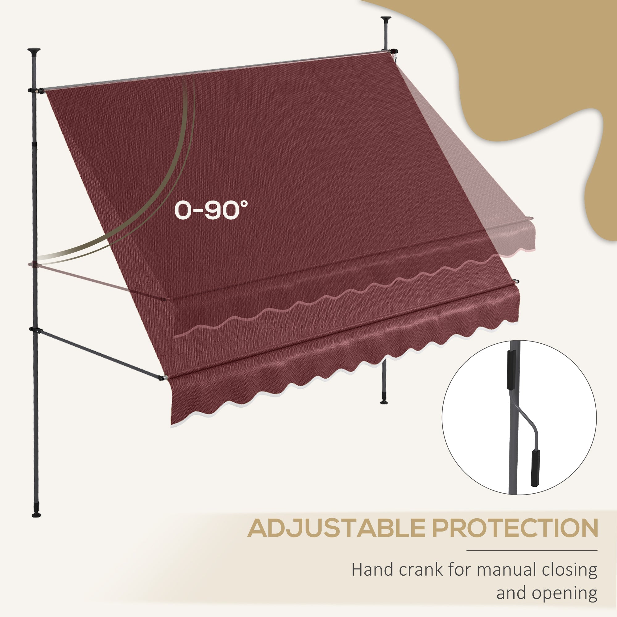 10' x 4' Manual Retractable Awning, Non-Screw Freestanding Patio Awning, UV Resistant, for Window or Door, Wine Red Patio Awnings   at Gallery Canada