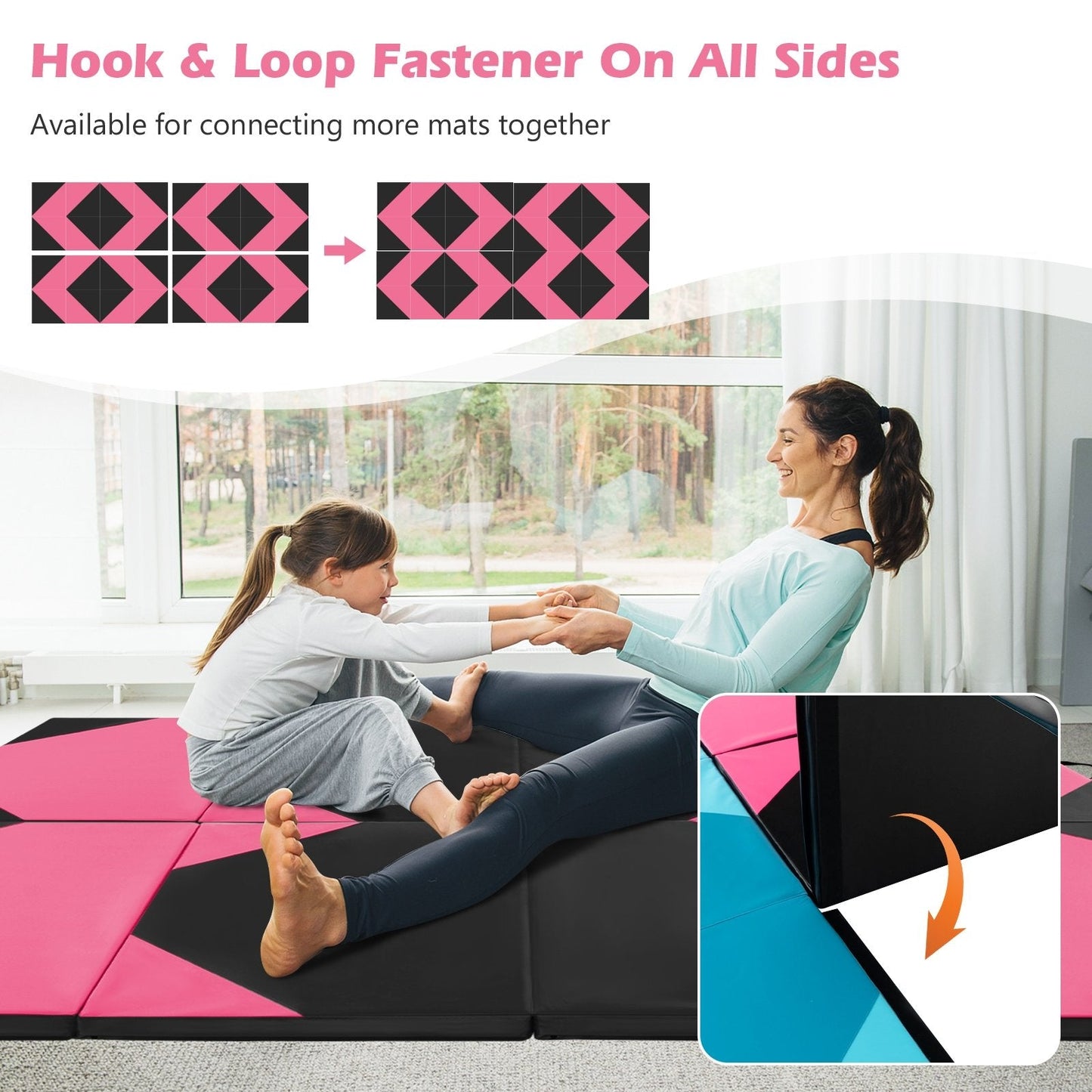 10' x 4' x 2" Folding Exercise Mat with Hook and Loop Fasteners, Black & Pink Yoga & Gym Mats   at Gallery Canada