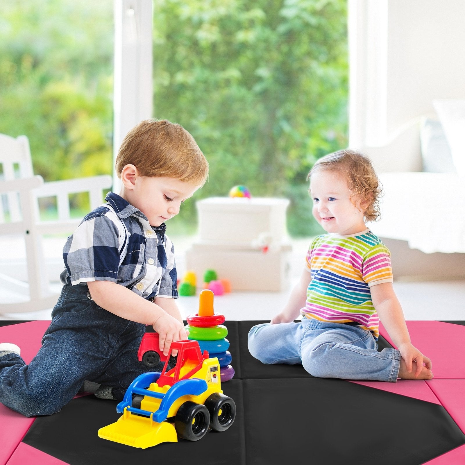 10' x 4' x 2" Folding Exercise Mat with Hook and Loop Fasteners, Black & Pink Yoga & Gym Mats   at Gallery Canada