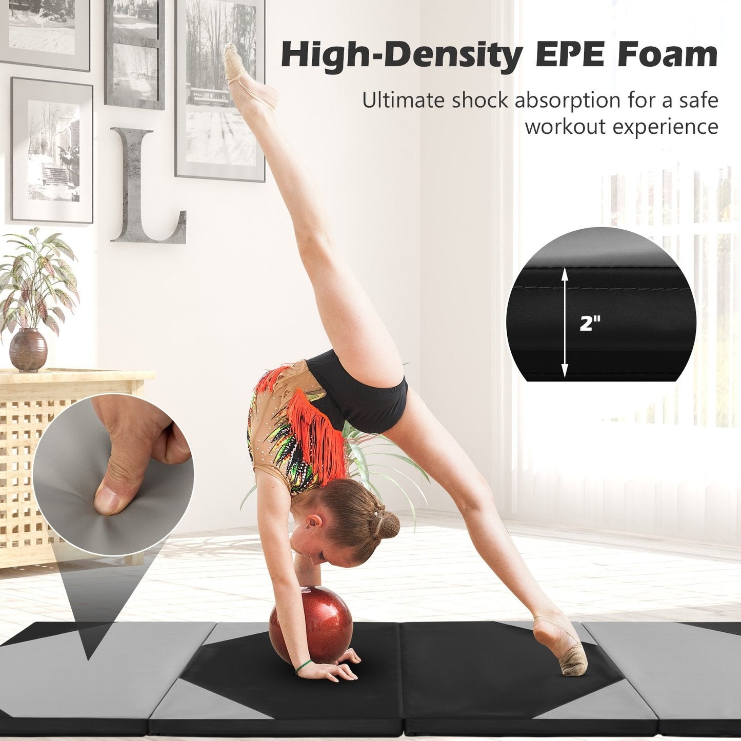 10' x 4' x 2" Folding Exercise Mat with Hook and Loop Fasteners, Gray Yoga & Gym Mats   at Gallery Canada