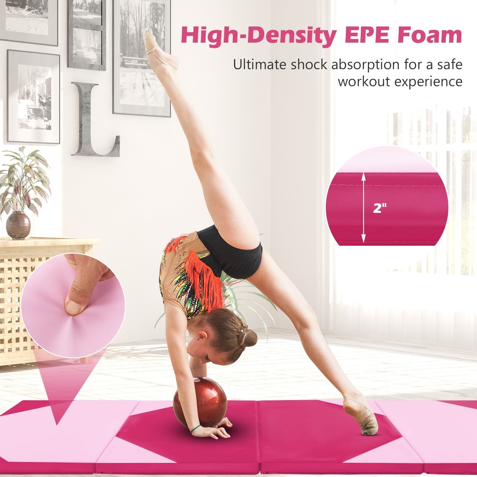 10' x 4' x 2" Folding Exercise Mat with Hook and Loop Fasteners-Hot Pink, Gradient Pink Yoga & Gym Mats   at Gallery Canada