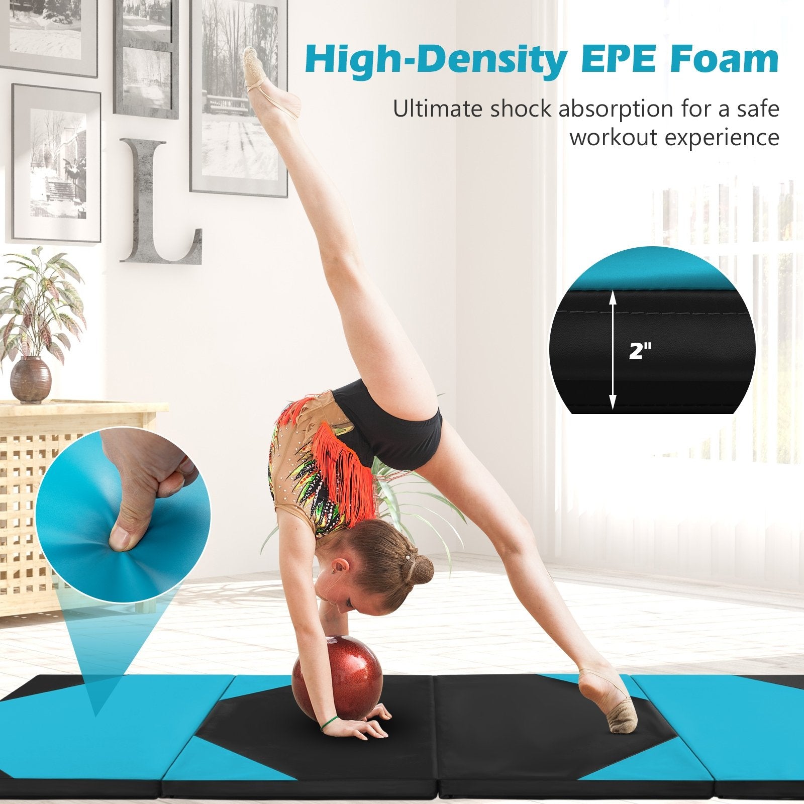 10' x 4' x 2" Folding Exercise Mat with Hook and Loop Fasteners, Navy Yoga & Gym Mats   at Gallery Canada