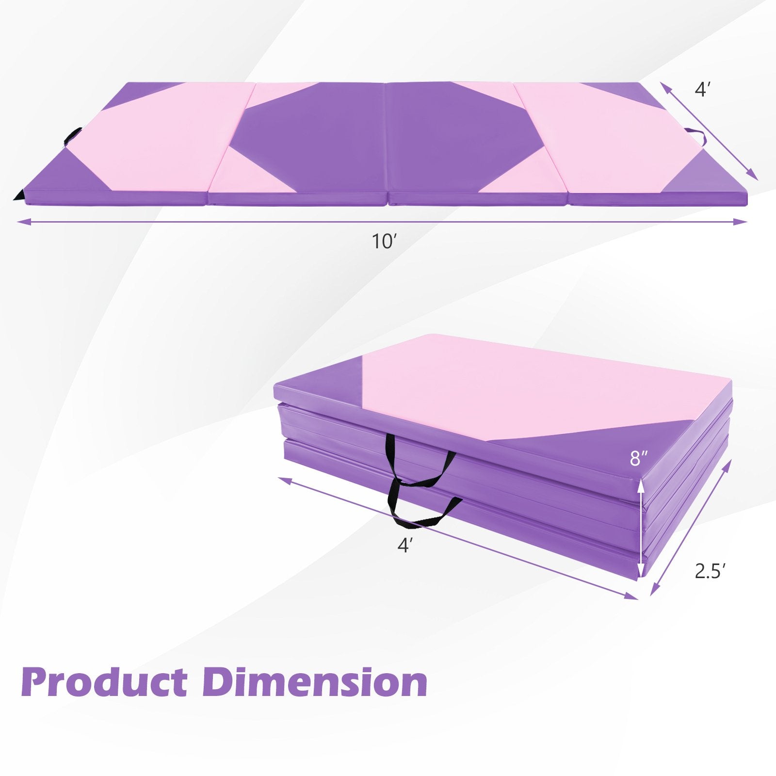 10' x 4' x 2" Folding Exercise Mat with Hook and Loop Fasteners, Pink & Purple Yoga & Gym Mats   at Gallery Canada