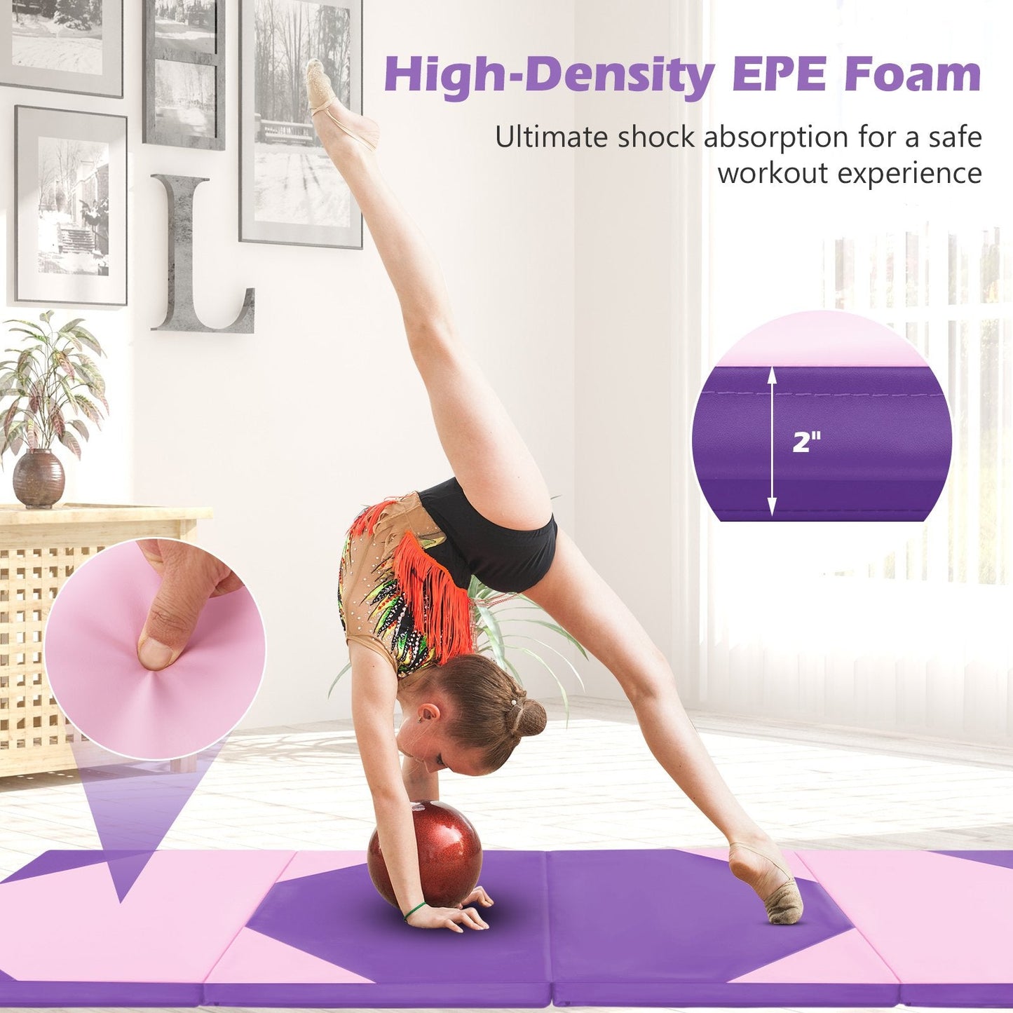 10' x 4' x 2" Folding Exercise Mat with Hook and Loop Fasteners, Pink & Purple Yoga & Gym Mats   at Gallery Canada