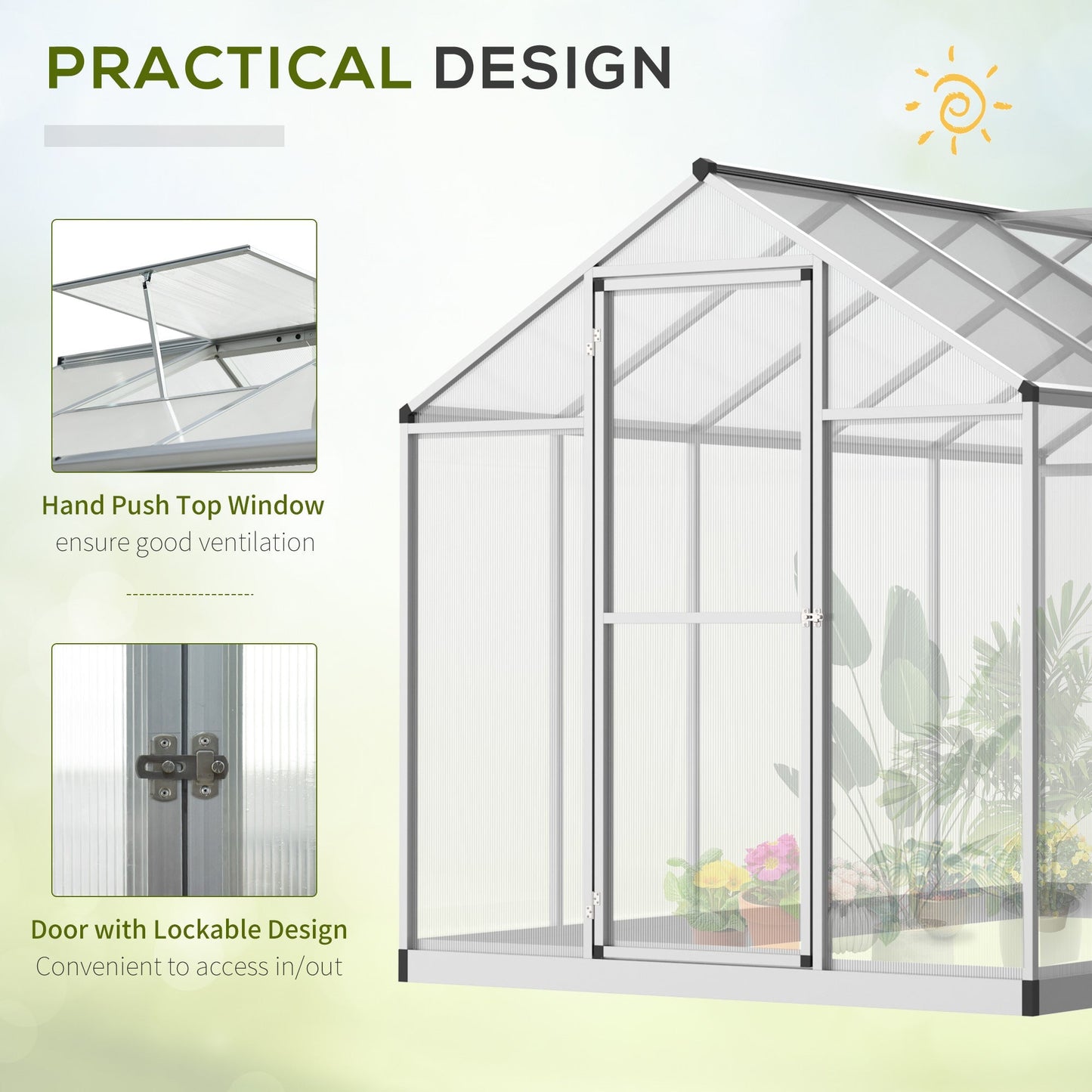 10' x 6' x 6.4' Walk-in Garden Greenhouse Polycarbonate Panels Plants Flower Growth Shed Cold Frame Outdoor Portable Warm House Aluminum Frame Walk In Greenhouses   at Gallery Canada