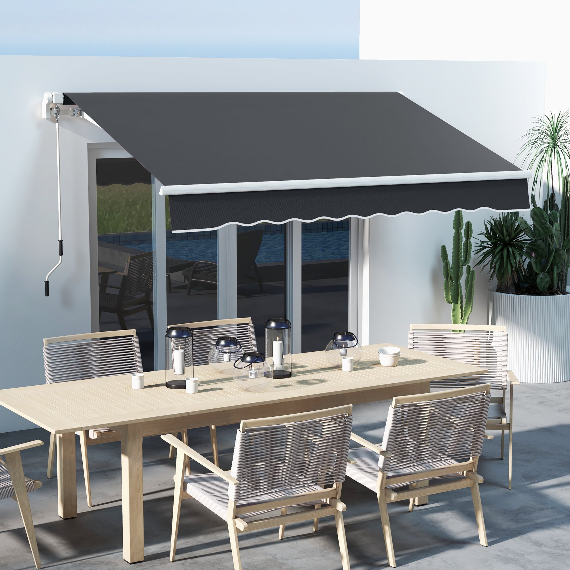 10' x 6.5' Manual Retractable Awning with LED Lights, Aluminum Frame Sun Canopies for Patio Door Window, Dark Grey Door Awnings Dark Grey  at Gallery Canada