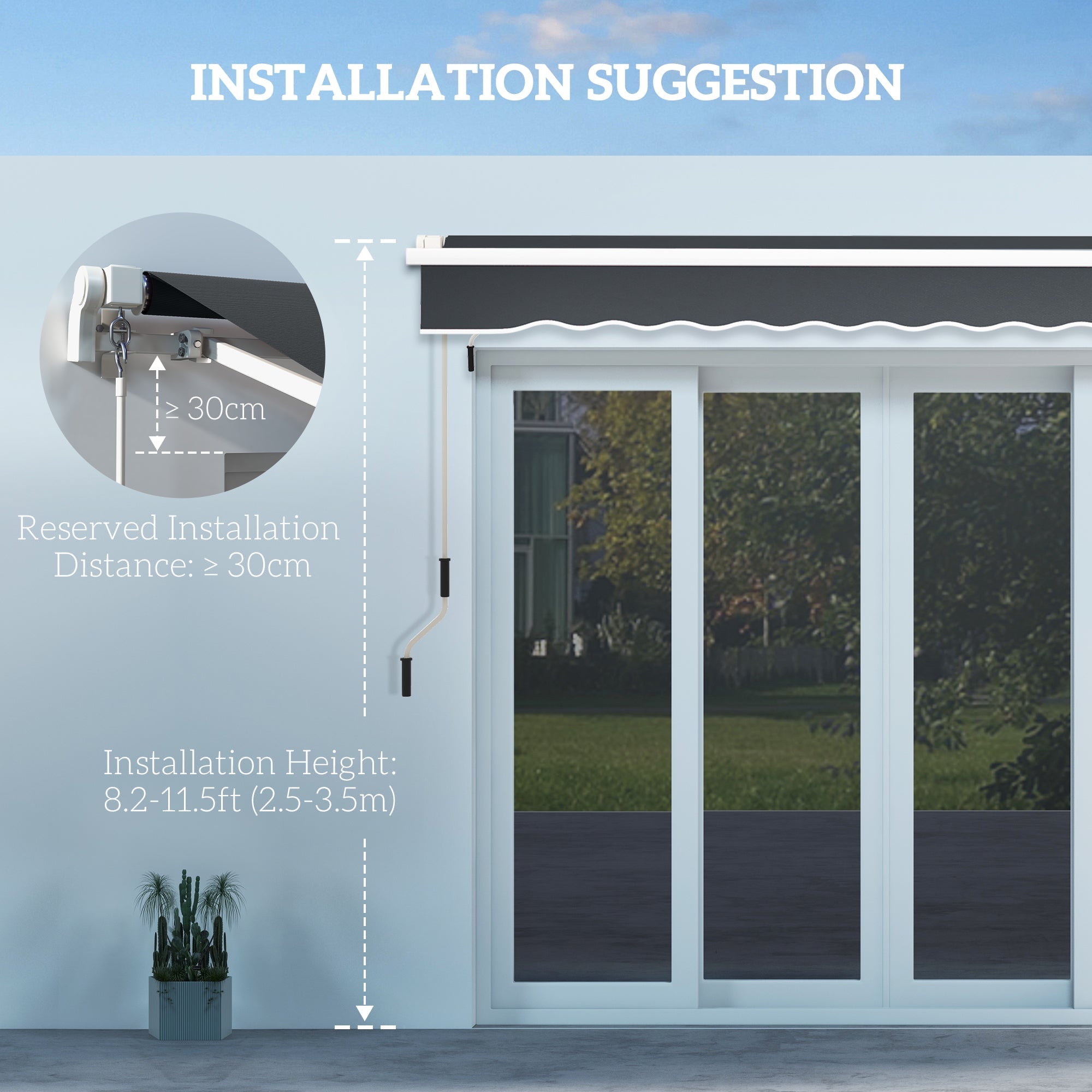 10' x 6.5' Manual Retractable Awning with LED Lights, Aluminum Frame Sun Canopies for Patio Door Window, Dark Grey Door Awnings   at Gallery Canada