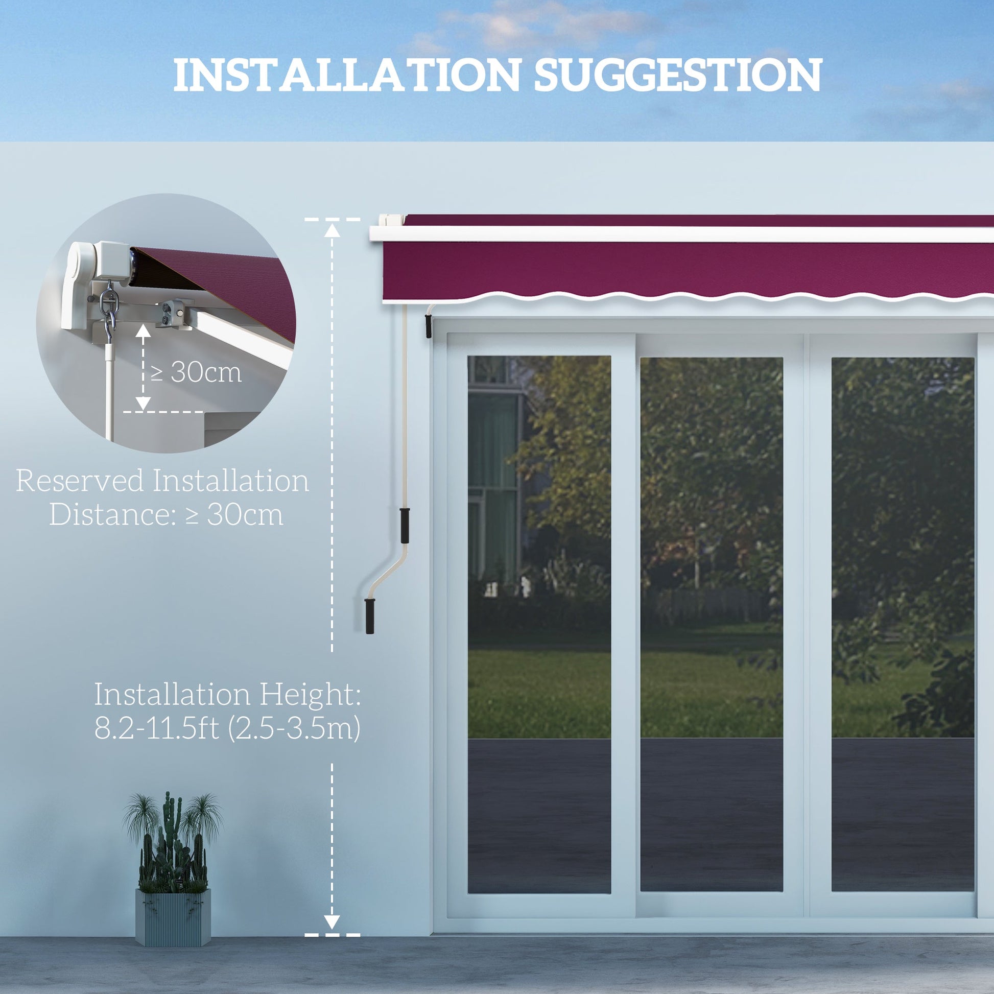 10' x 6.5' Manual Retractable Awning with LED Lights, Aluminum Frame Sun Canopies for Patio Door Window, Wine Red Patio Awnings   at Gallery Canada