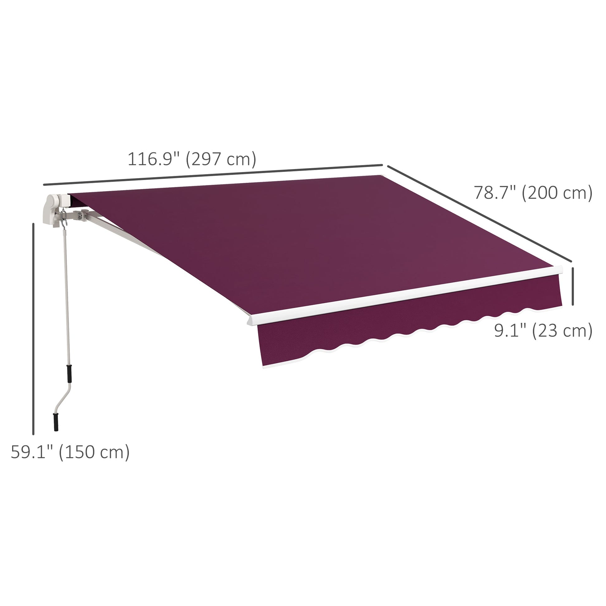 10' x 6.5' Manual Retractable Awning with LED Lights, Aluminum Frame Sun Canopies for Patio Door Window, Wine Red Patio Awnings   at Gallery Canada