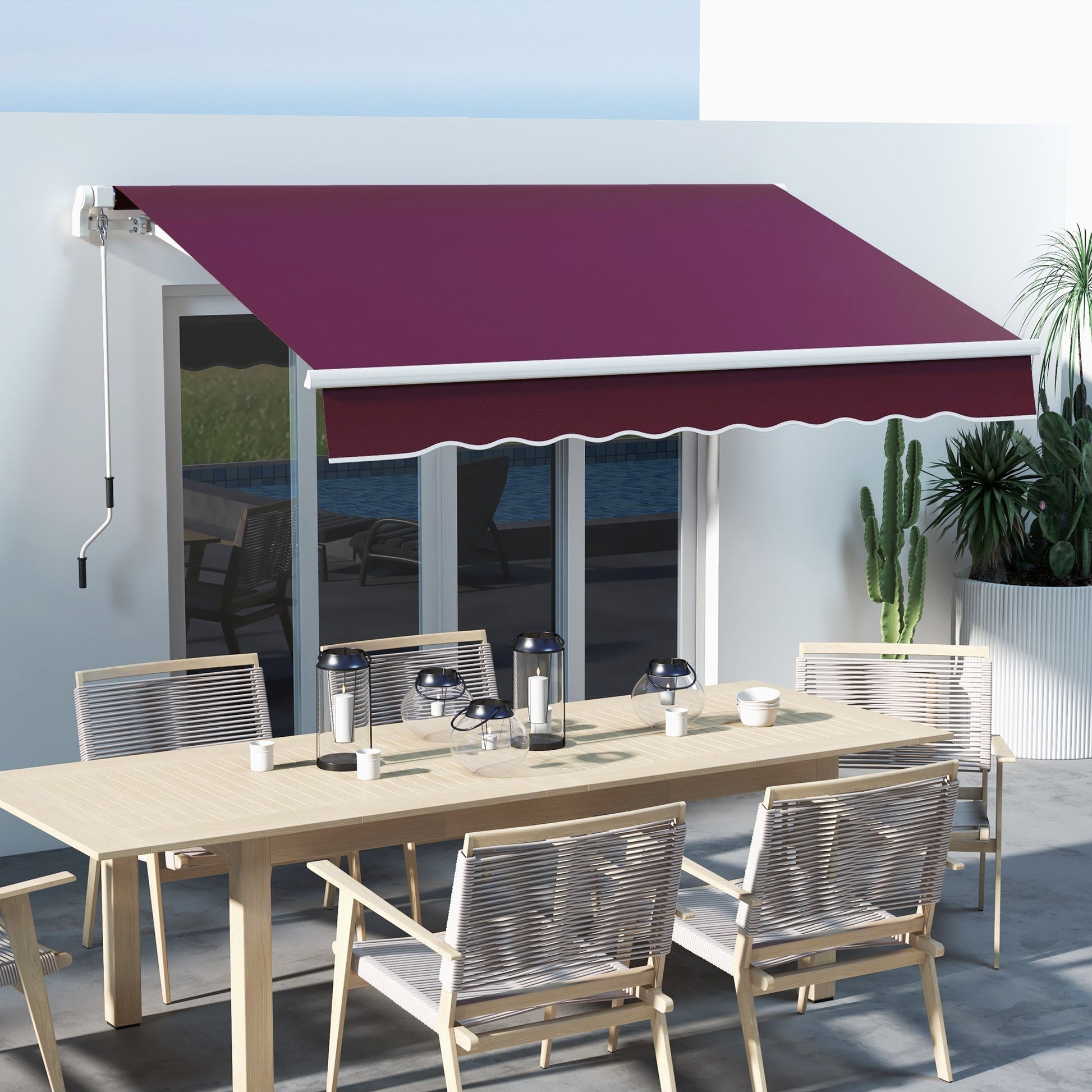 10' x 6.5' Manual Retractable Awning with LED Lights, Aluminum Frame Sun Canopies for Patio Door Window, Wine Red Patio Awnings Wine Red  at Gallery Canada