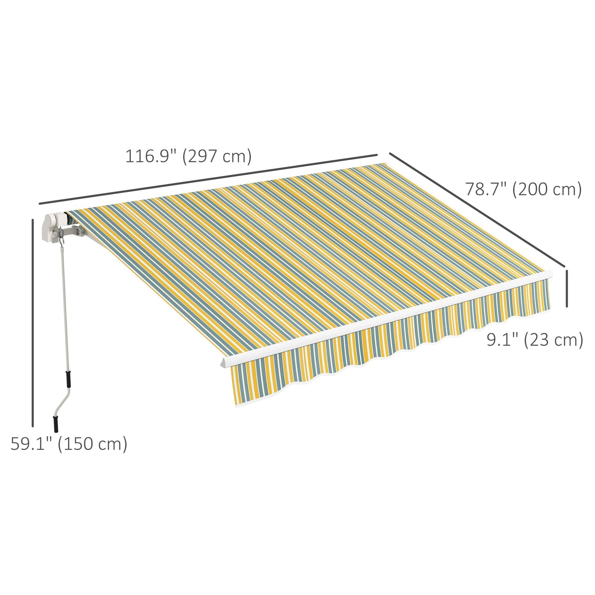 10' x 6.5' Manual Retractable Awning with LED Lights, Aluminum Frame Sun Canopies for Patio Door Window, Yellow/Grey Door Awnings   at Gallery Canada